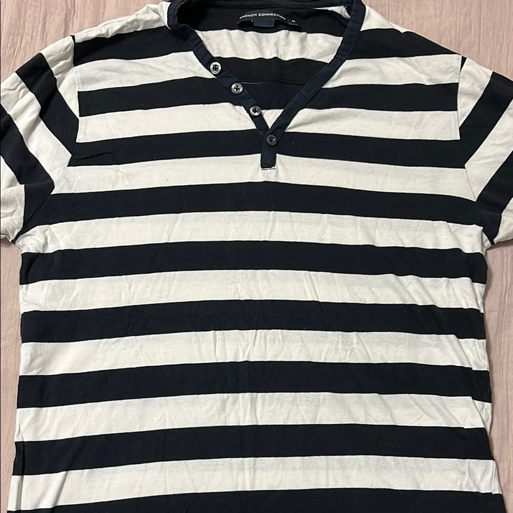 French Connection Black and White Short Sleeve Tees Nautical Stripes